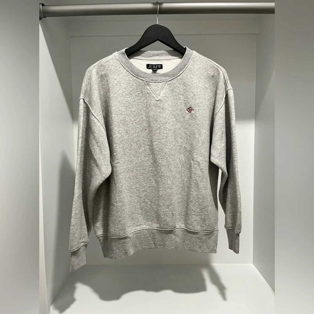 J. Crew Heritage fleece oversized crewneck sweatshirt grey S Monogrammed CRK